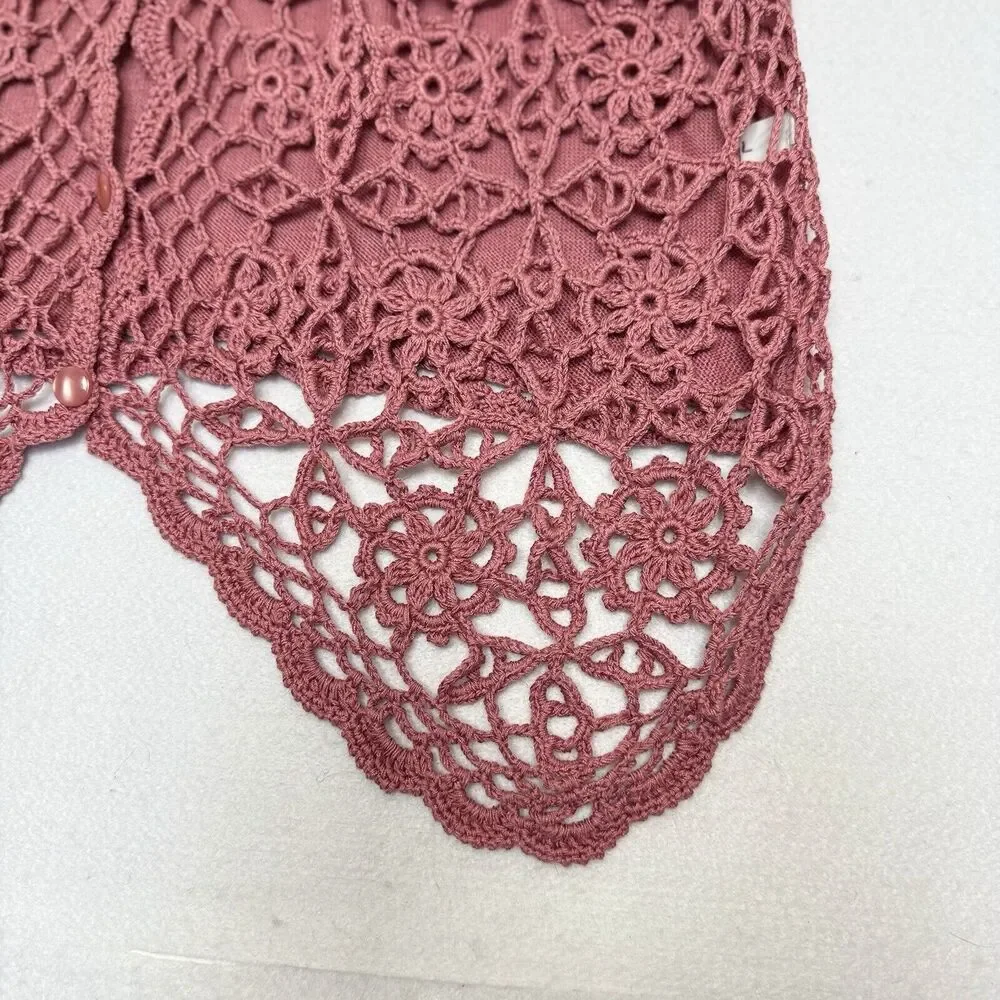 Vintage Casual Corner 90s Y2K Silk Cotton Pink Crochet Vest Sz M CottageCore